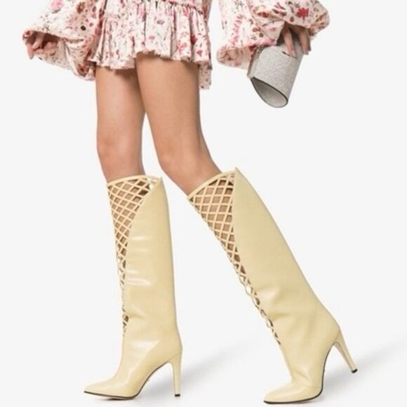 NIB Gucci Lattice Knee-High Boots EU 38.5 US 8.5 Butter Ivory Cutout Leather - Picture 1 of 15